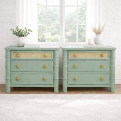 🌿 Vintage Sage Bamboo-Inspired OVERSIZED Nightstand Pair