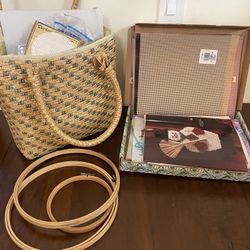 Needlepoint Knitting Crochet Lot Canvas & Accessories 