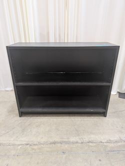 Low Black Wood Bookcase with Adjustable Shelf