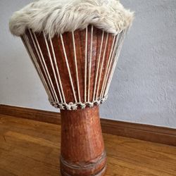 Vintage Djembe Natural Wood And Hide 12’ Diameter 25’ Tall
