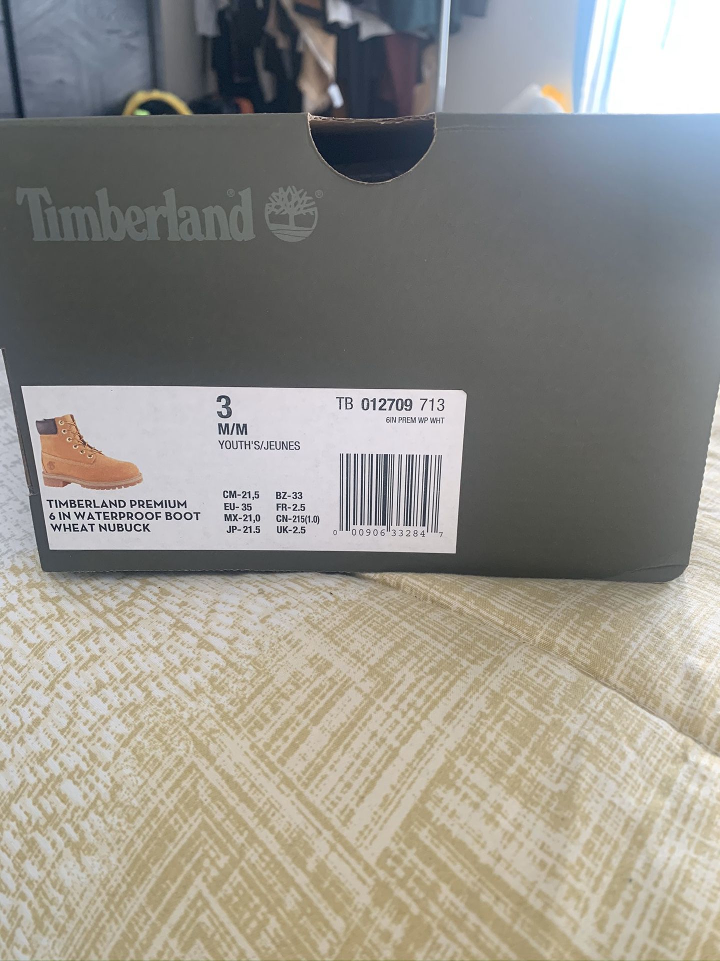 Timberland Premium 6in Waterproof Wheat Nubuck Size 3 M/M Youth