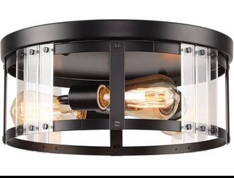 13.4-Inch Industrial 3-Light Flush Mount Ceiling Light – Black Cage Design