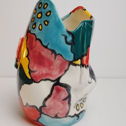 Art Pottery Vase 7.5" Handmade Multicolor Unique Shape, Beautiful!