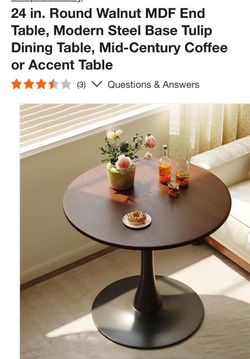 24-Inch Round Walnut MDF Tulip End Table