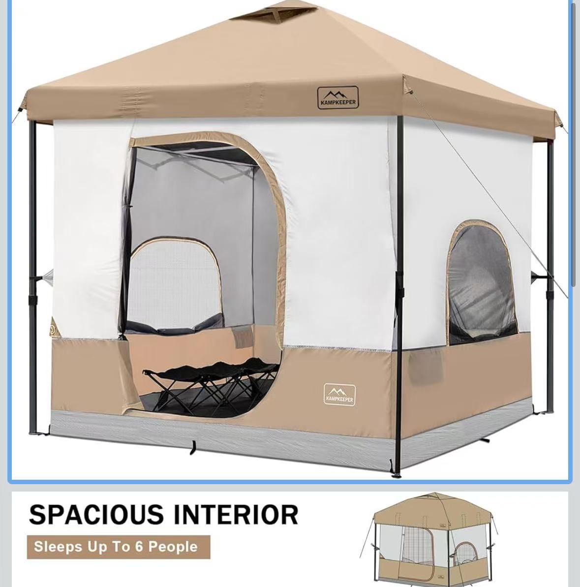 6 Person Camping Tent, 10x10 Pop Up Canopy Tent with Camping Inner Tent, Converts 10'x10' Straight Leg Canopy into Camping Tent–Fully Vented Roof(Cano