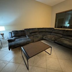 3 Piece Sectional (Blue) With 3 Recliners 