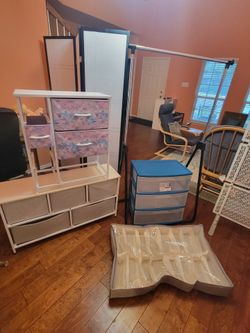 Storage Organizer with Fabric Drawers, Sterilite Drawers, Underbed Organizer And Cloth Rack
