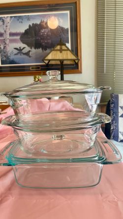 3 Glass Casserole Dishes with Lids – Pyrex & Arcuisine – $25