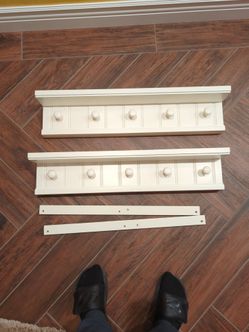 White Wood Wall Shelf with Coat Hooks – Set of 2
