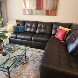 L Shaped Brown Faux Leather Sofa Sectional 