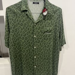 Malbon Green leopard Mens Shirt Medium