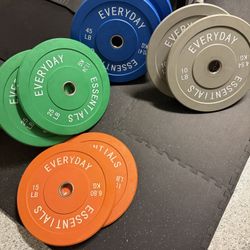 NEW IN BOX Colored Olympic Bumper Plate Weight Plates set 10 15 25 45 lb pounds - $1.15 per pound