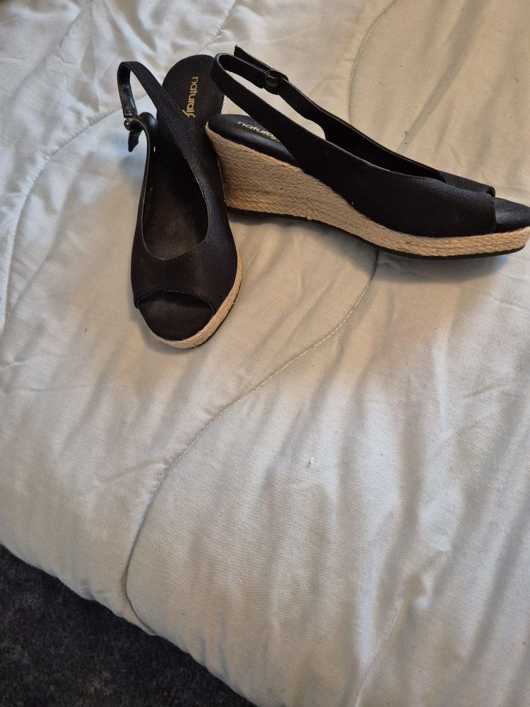 Naturalizer Black Wedge Sandals