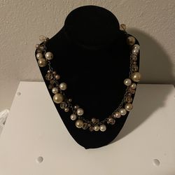Women’s  Champagne & Brown Beaded Gold Long Necklace Fashion Jewelry