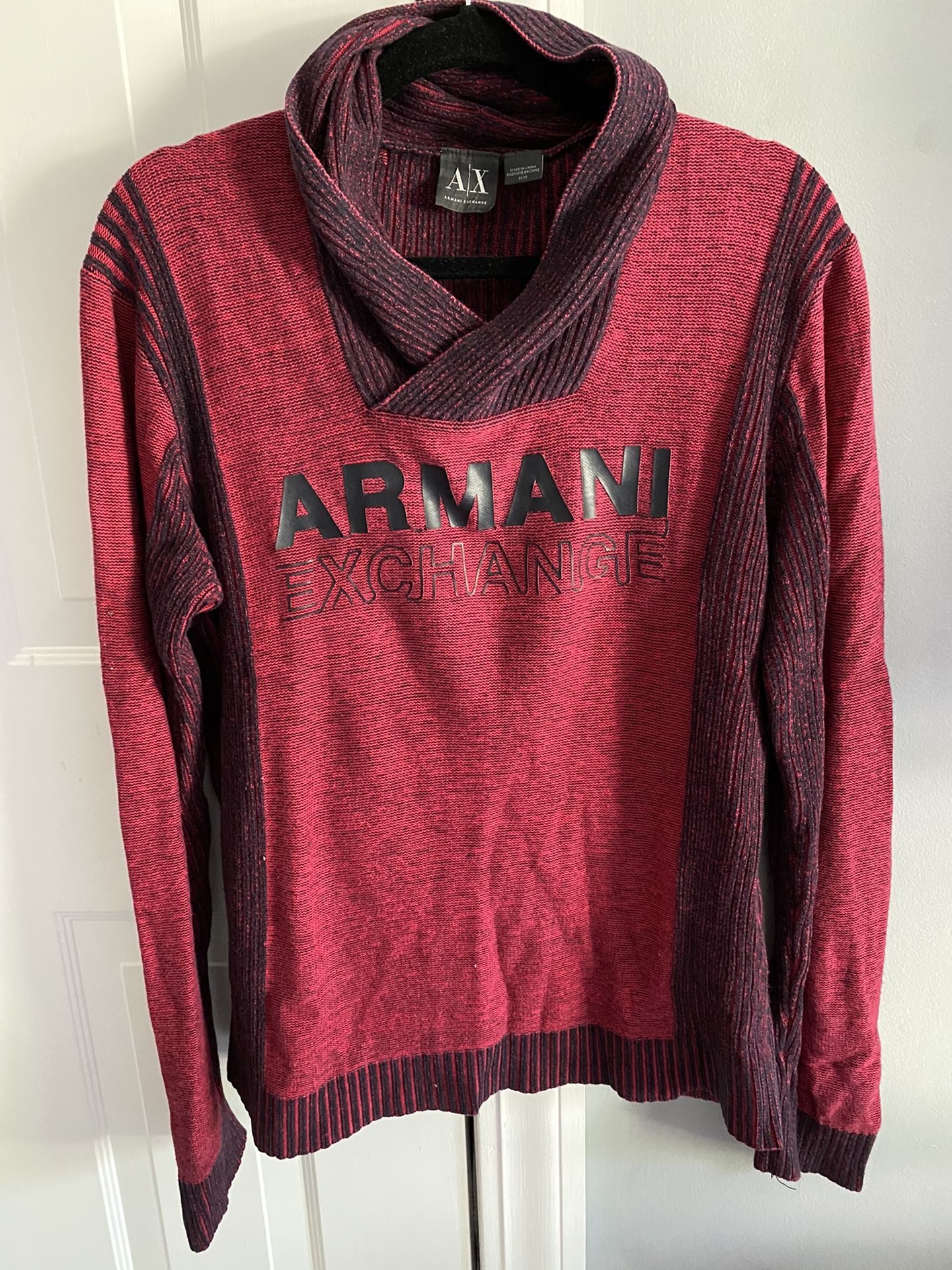 LIKE NEW- Men’s Armani Exchange Shawl Collar Red Logo Sweater