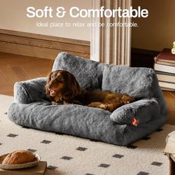 MEWOOFUN Small Dog Couch, 26″ x 19″ x 13″, Dark Grey