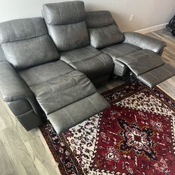 Gray Leather Reclining Couch