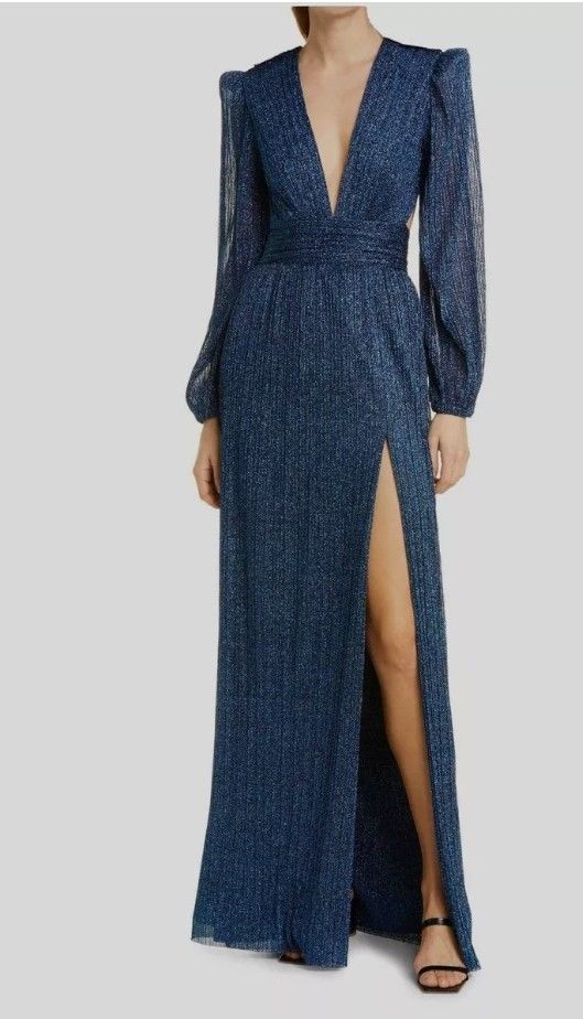 $840 Rebecca Vallance Women's Blue Metallic Pleated Plissé Jagger Dress