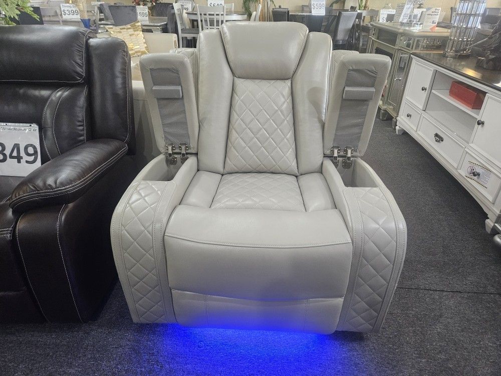 Brand New Light Biege Bonded Leather Power Reclining Chair