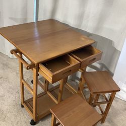 Drop Leaf Breakfast Bar & 2 Stools SPACE SAVER!