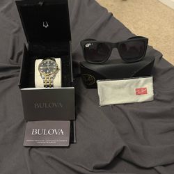 Bulova(Silver And Gold) Watch& Raybans