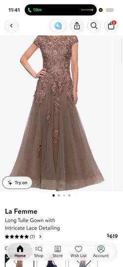 La Femme Long Tulle Gown with Lace Detailing