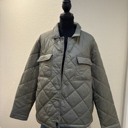 NEW RSQ Mens Olive Green Quilted Shirt Jacket Snap Button Front Pockets