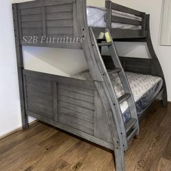 Twin Full Grey Bunkbed With Orthopedic Mattress Included!!