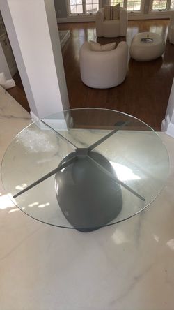 Round Glass Top Dining Table with Stone Base