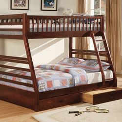 Cherry Wood Twin Over Full Bunk Bed 