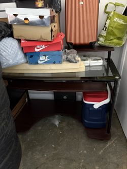  Wooden Desk With Glass On Top With Storage  Space