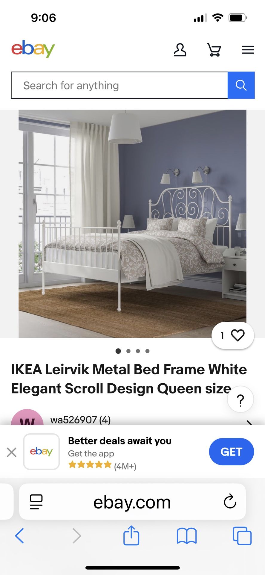 IKEA White Metal Full Size Bed Frame With 2 Underbed Storage Drawers