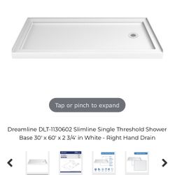 Dreamline DLT-1130602 Slimline Single Threshold Shower Base 30" x 60" x 2 3/4" in White