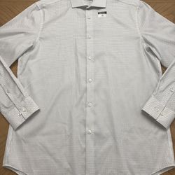 Calvin Klein Infinite Non-Iron Slim Fit Stretch White/Blue  Dress Shirt  Size Large 16 32/33