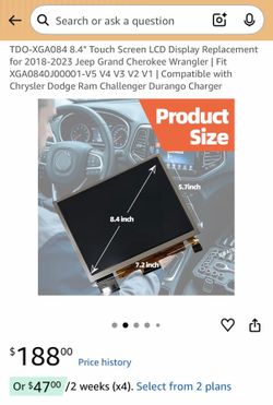 8.4" Touch Screen LCD Display Replacement for 2018-2023 Jeep Grand Cherokee Wrangler | Fit XGA0840J00001-V5 V4 V3 V2 V1 | Compatible with Chrysler Dod