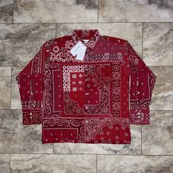 Miyagihidetaka Bandana Patchwork Long Sleeve Button Up Shirt Red Japan Size One Size Fits XL