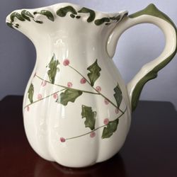 Ceramic Pitcher With Holly Design