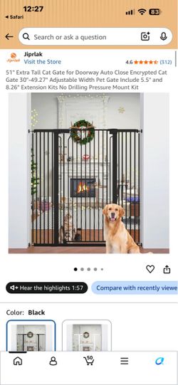 Jiprlak 51" Extra Tall Pet Gate Black