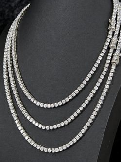 4mm Tennis Chain Necklace, 316L Stainless Steel, 5A Cubic Zirconia, Silver Tone, Unisex