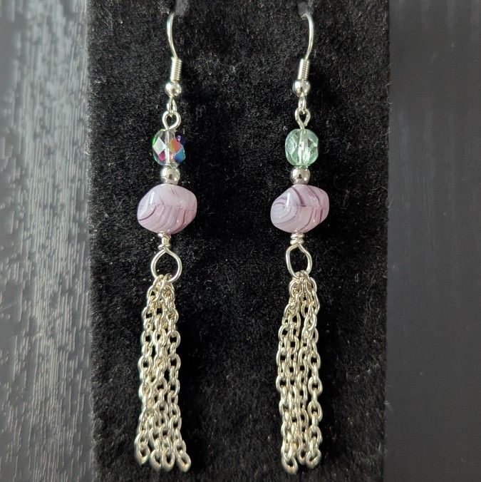 β¨ Iridescent Purple Dangle Chain Earrings β¨