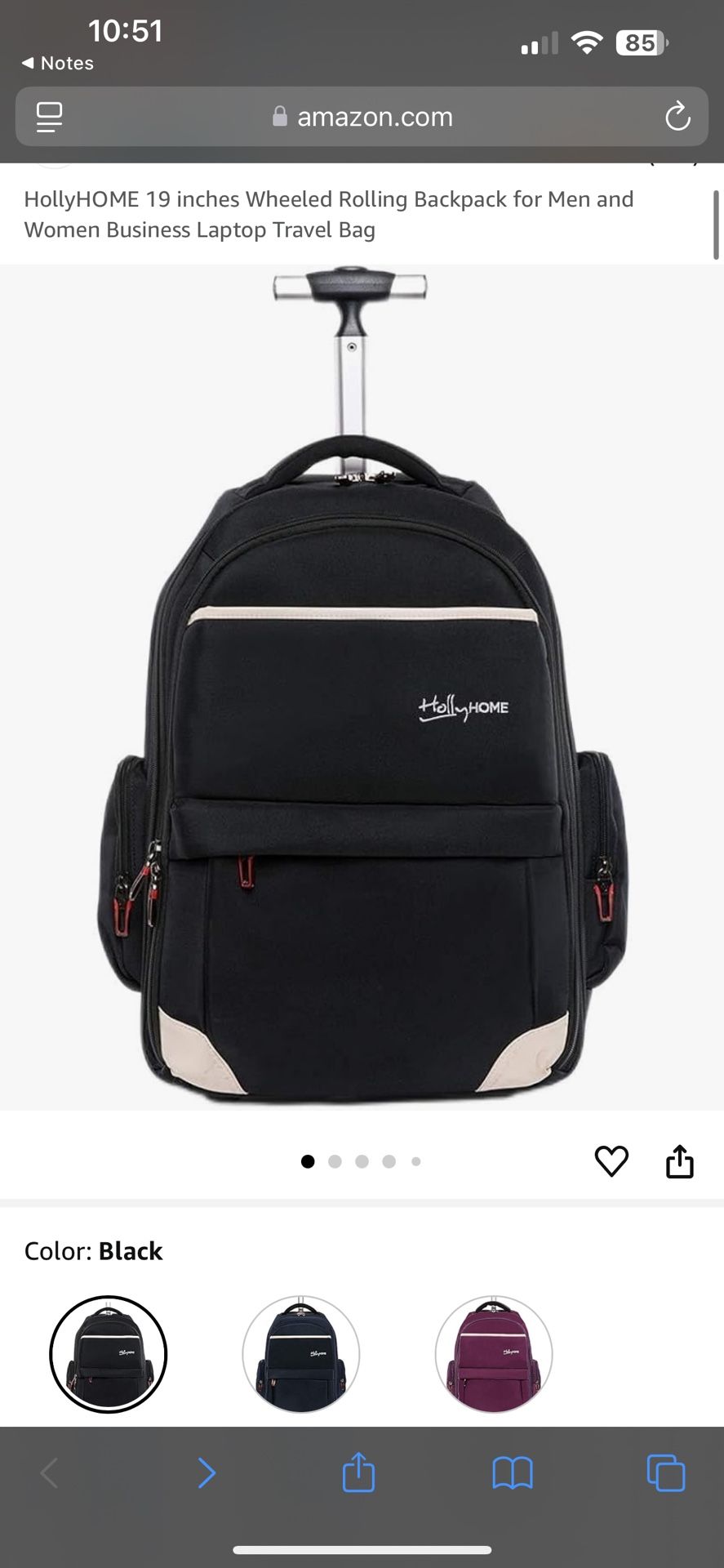 Brand new HollyHOME 19 inches Wheeled Rolling Backpack for Men and Women Business Laptop Travel Bag Retail price:$50 My price:$25 Located Hesperia ca