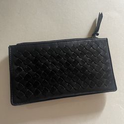 New Woven Faux Leather Black Mini Clutch Bag Wallet With Card Slots 7x4” 