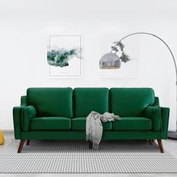 Sofa Couches Velvet 3-Seater Sofa with 5.9" Upholstered Cushion for Living Room/Apartment/Office - Green