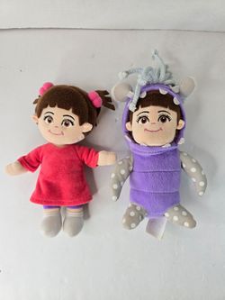 Lot Of 2 Disney Pixar Monsters Inc Boo in Purple Monster Costume 8" Plush Dolls