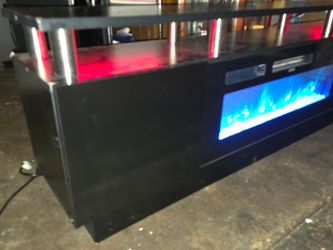Modern Black TV Stand Entertainment Center w/ 1500W Electric Fireplace Heater