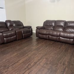 Genuine Leather Reclinable Set (sofa & Loveseat+console/cupholders) Free Delivery!