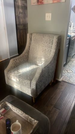 2 Gray Patterned Accent Chair with Wood Legs