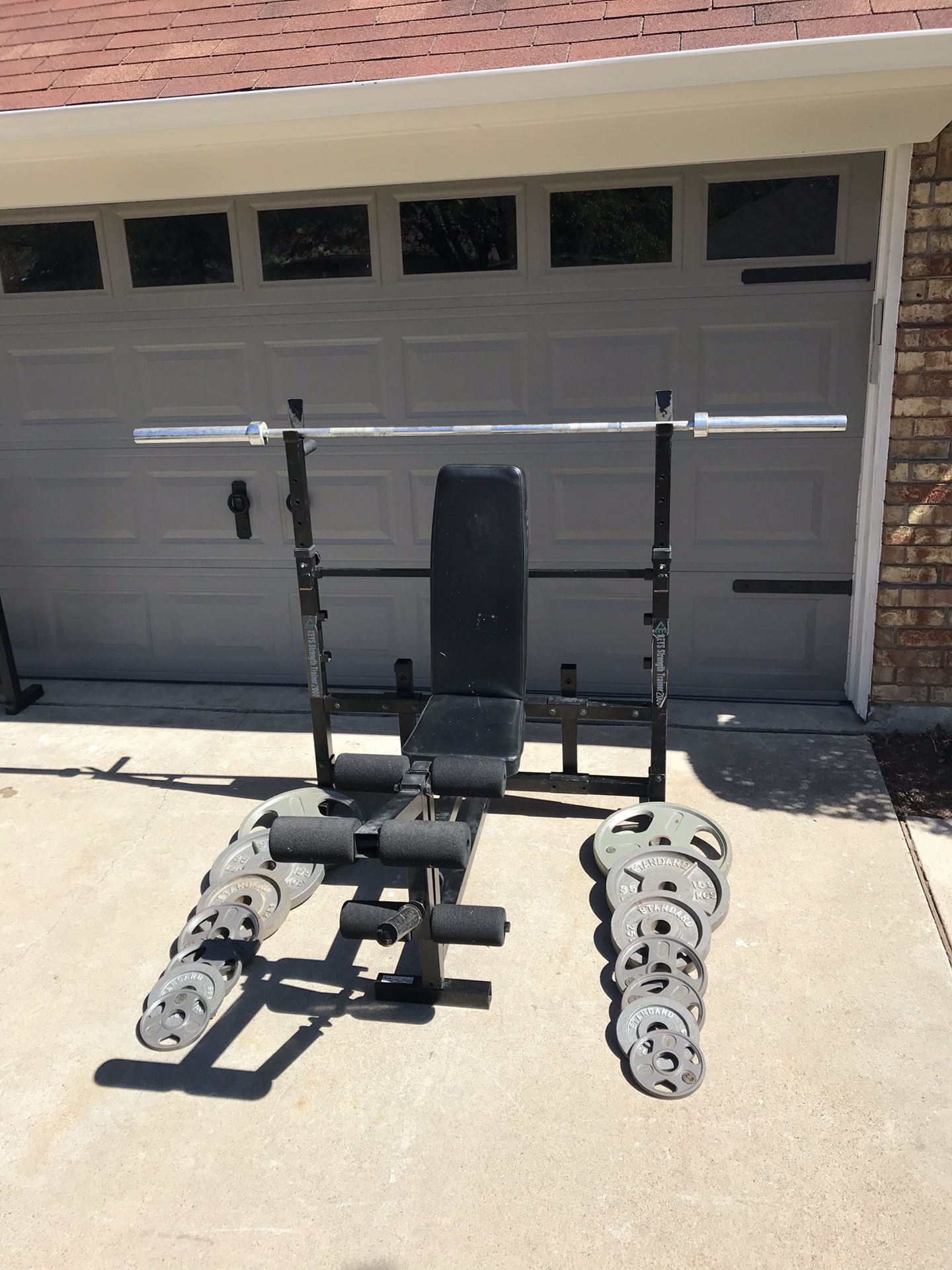 Keys Fitness Olympic Weight Bench & 300lb Weight Set w 45lb Bar