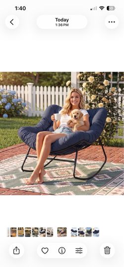 Oversized Papasan Rocking Chair, Indoor Outdoor Rocking Chair Patio Egg Chair with Cushion, Heavy Duty Steel Papasan Rocker Lounge Chair for Porch Bal