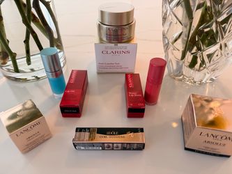 Clarins night cream and lip oil and lip water stain